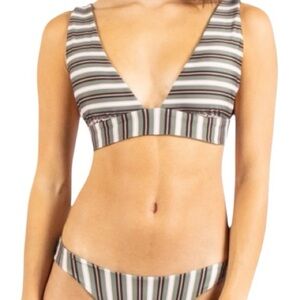 Rusty Reversible Bikini Set S Olive Stripe Sustainable Longline BNWOT
